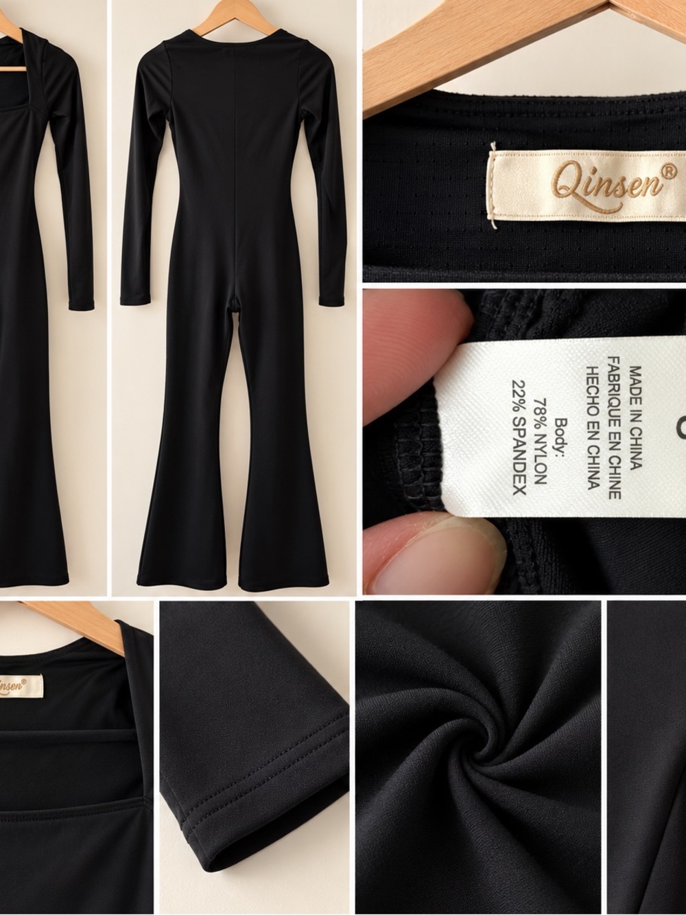QINSEN
Long Sleeve
Jumpsuits for Women Square
Neck Wide Leg Full Length